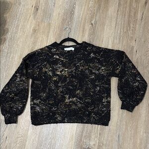 BURU Black and Gold Crew Neck Sweater with Abstract Pattern